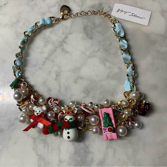 New Betsey Johnson Baubble Bid Holiday Necklace Faux Pearl Charm Christmas - Picture 7 of 9